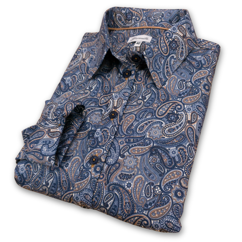 Grenouille Ladies Blue & Beige Paisley Print Shirt