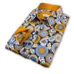 Grenouille Ladies Navy & Gold 60s Style Floral Print Shirt