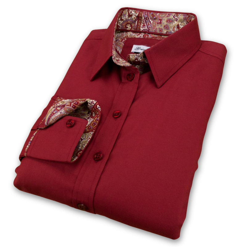 Grenouille Maroon Oxford Shirt with Maroon Paisley Accents