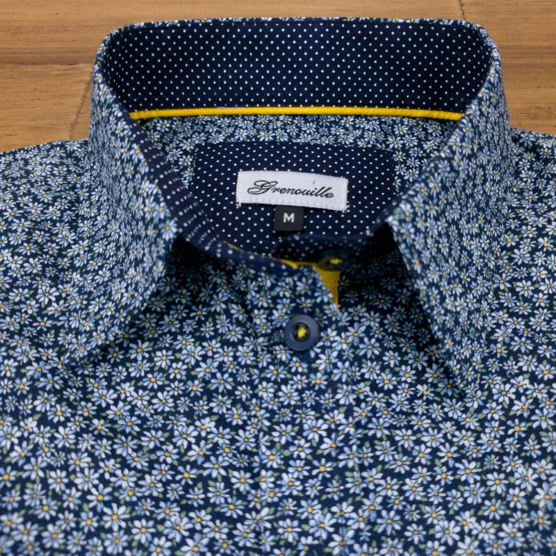 Grenouille Ladies Long Sleeve Navy Daisy Print Shirt