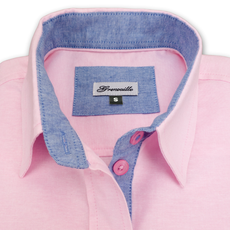 Grenouille Ladies Long Sleeve Pink Blue Oxford Shirt