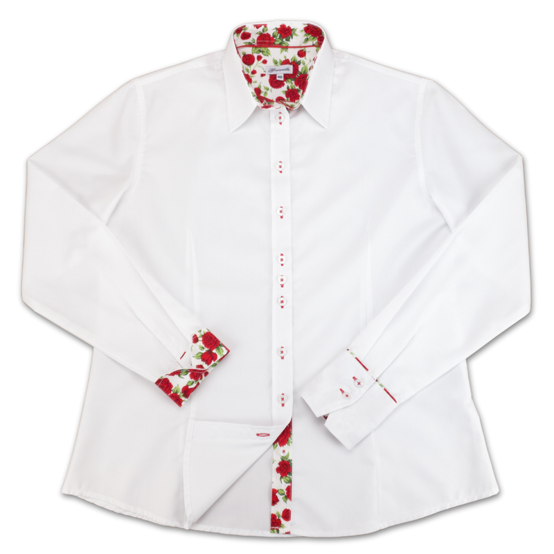 Grenouille White Shirt with Red Rose Accent Details