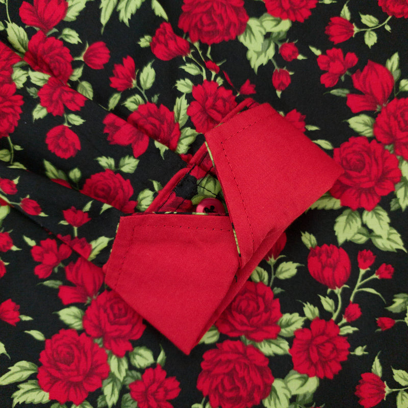 Grenouille Ladies Long Sleeve Black & Red Rose Print Shirt