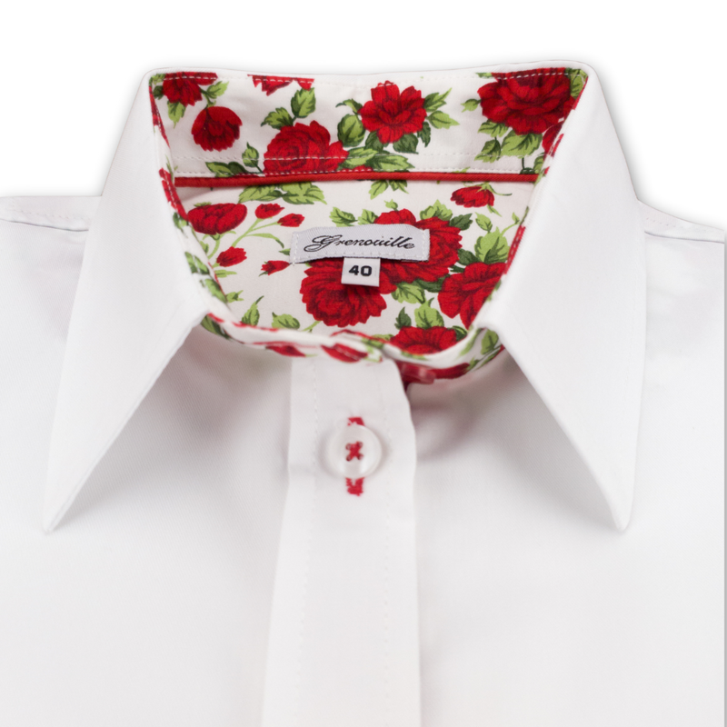 Grenouille White Shirt with Red Rose Accent Details