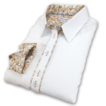 Grenouille White Shirt with Beige & Grey Floral Accents