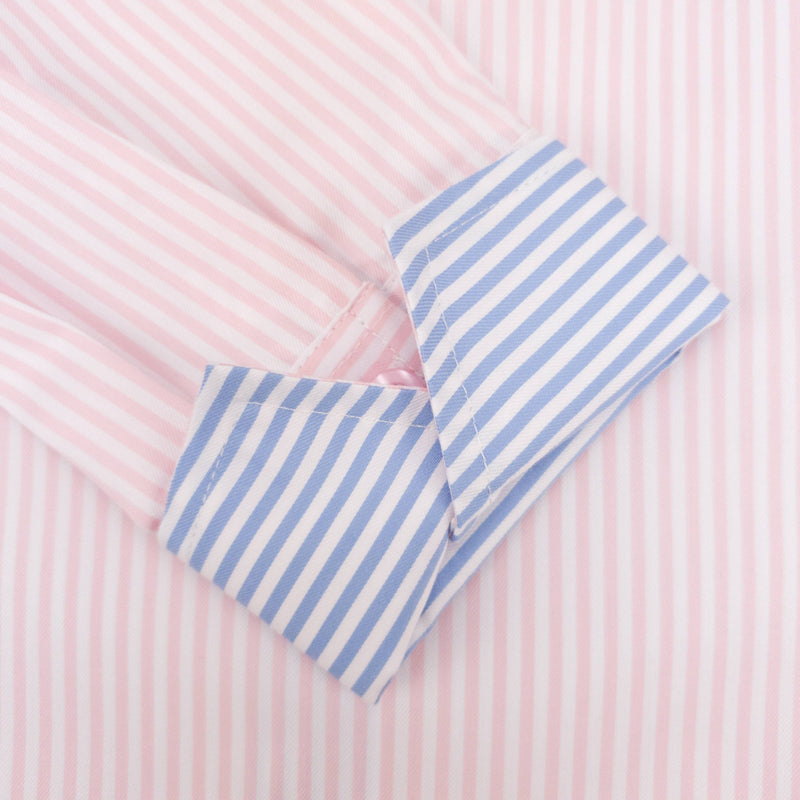 Grenouille Long Sleeve Pink Stripe Shaped Fit Shirt