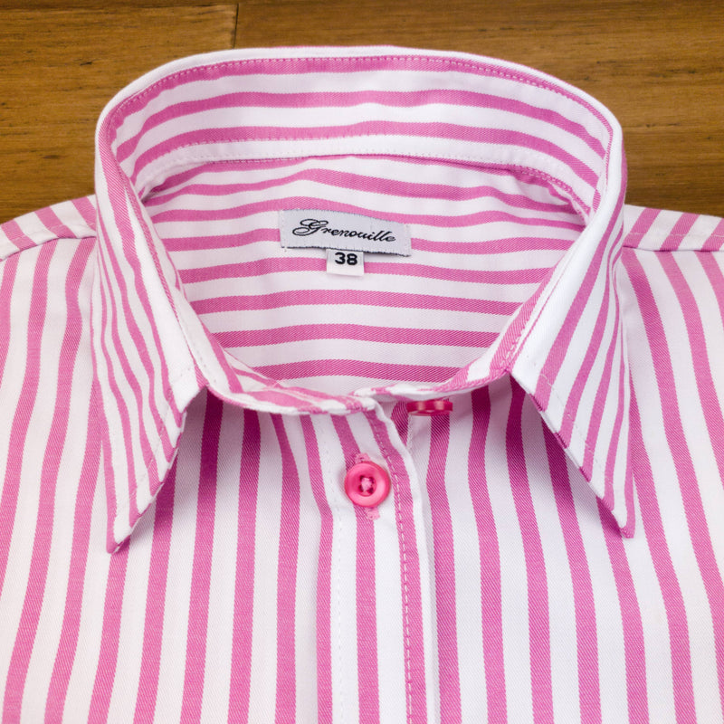 Grenouille Cerise Pink Butcher Stripe Shaped Fit Shirt