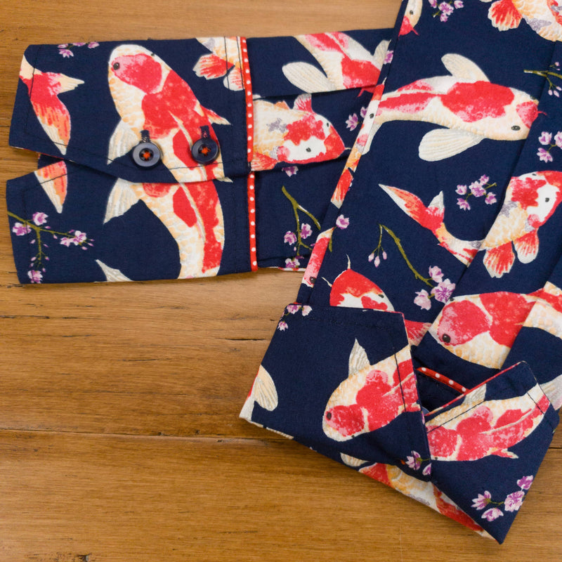 Grenouille Ladies Long Sleeve Navy Koi Print Shirt
