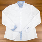 Grenouille White Shirt with Blue Abstract Print Detail