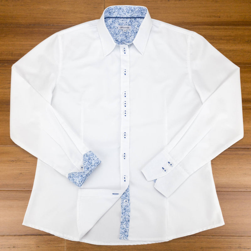 Grenouille White Shirt with Blue Abstract Print Detail