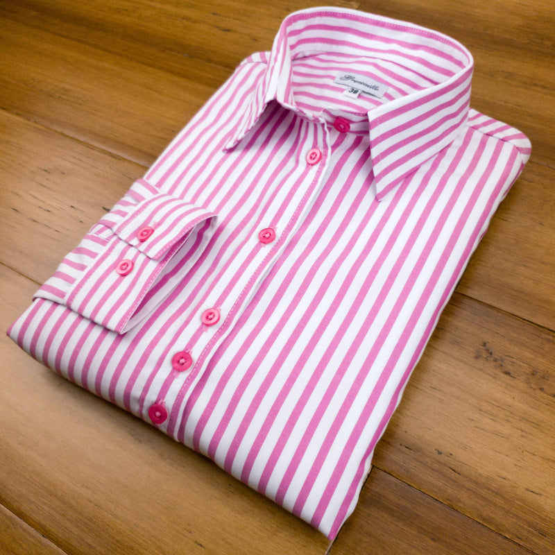 Grenouille Cerise Pink Butcher Stripe Shaped Fit Shirt