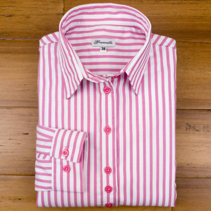 Grenouille Cerise Pink Butcher Stripe Shaped Fit Shirt