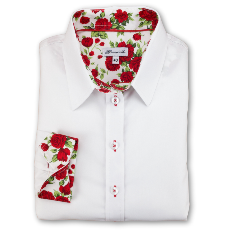 Grenouille White Shirt with Red Rose Accent Details
