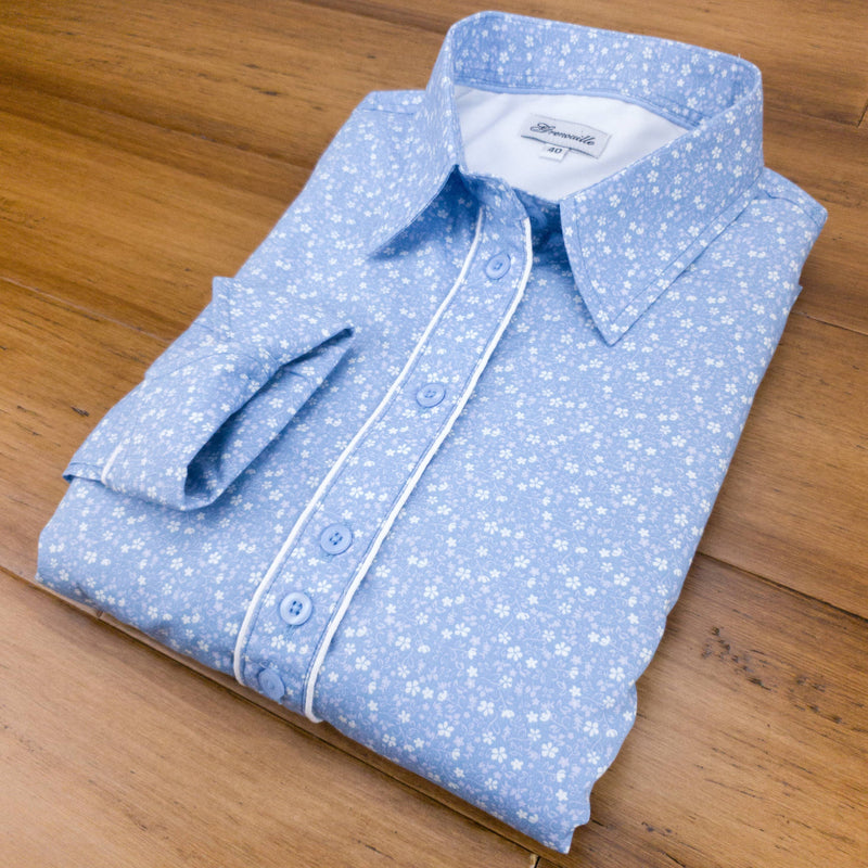 Grenouille Long Sleeve Pastel Blue & White Floral Shirt