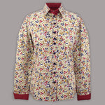 Grenouille Ladies Long Sleeve Red, Navy & Gold Flower Shirt