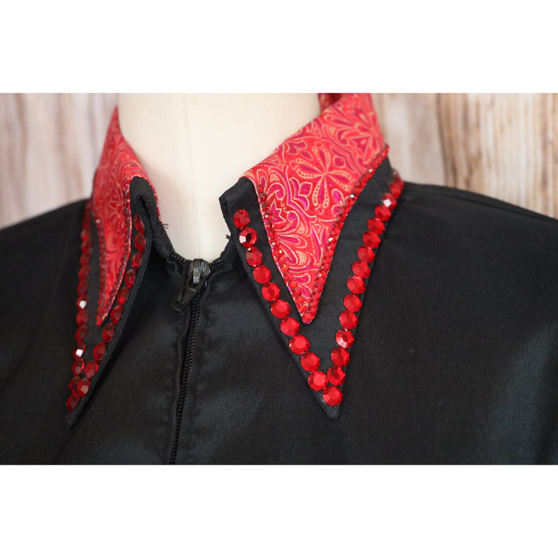 Ladies Medium Black and Red Paisley w/Red Crystals