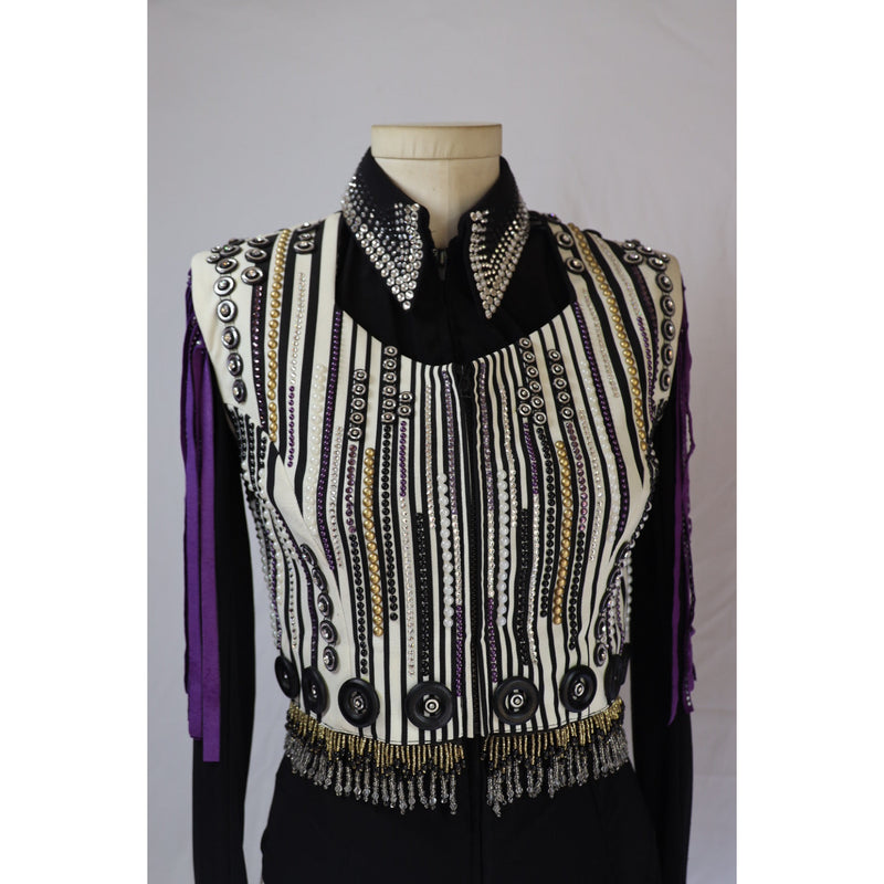 Ladies Small Black, Cream, Gold, and Purple Bolero Vest by JLSA