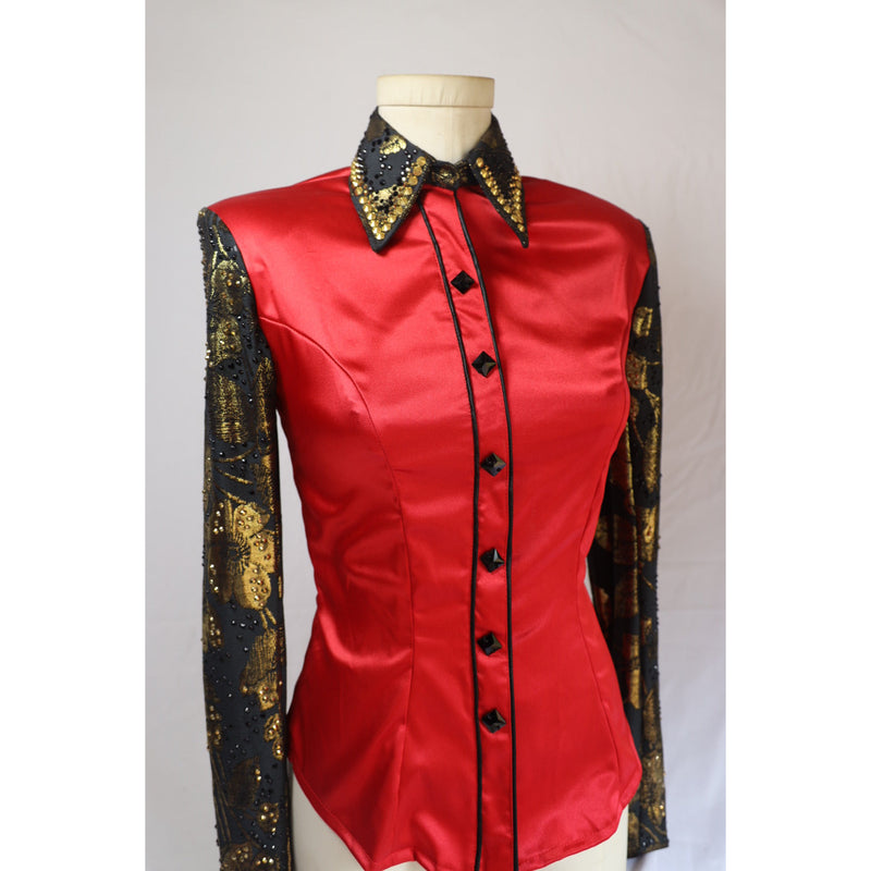 Ladies Small Jessica Lynn Day Shirt w/Contrasting Black and Gold Sleeves