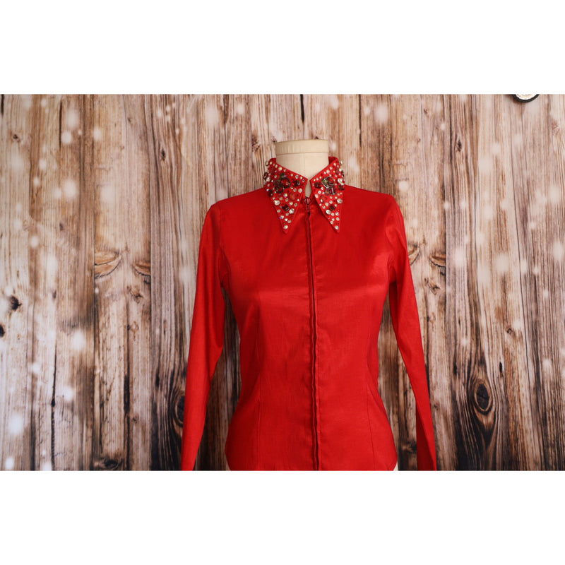 Ladies Small- Medium Red Shirt w/ Decorated Collar