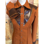 Ladies Small Shirt with Rust Base and Gold and Chocolate Accents